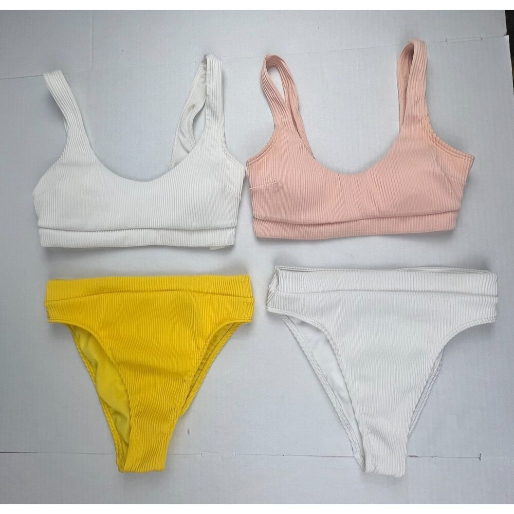 HOLLISTER Swim Bikini Bundle Size S White Yellow Pink Ribbed Mix & Match 4 Piece
